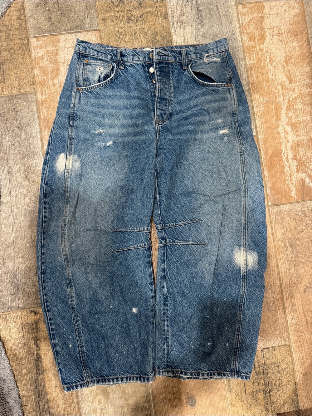 Free People Distressed Boyfriend Jeans - Blue Denim